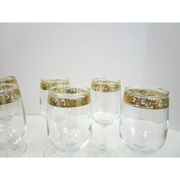 CELLINI Italy Hand Blown Crystal 24 KT Gold Etched 6.5" Wine Glasses Set of 6 - Picture 4 of 6